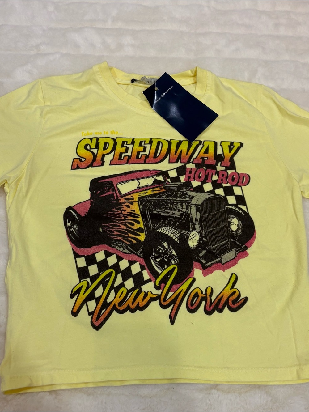 Brandy Melville Yellow 'Speedway Hot Rod New York' Graphic Tee